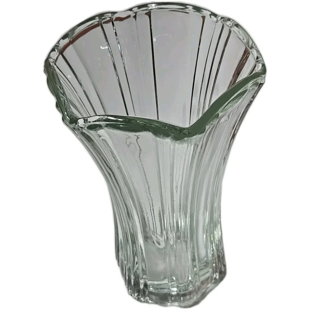 VINTAGE Old Cafe Clear Thick Glass 8 inch Tall Flower Vase Anchor Hocking HEAVY‎